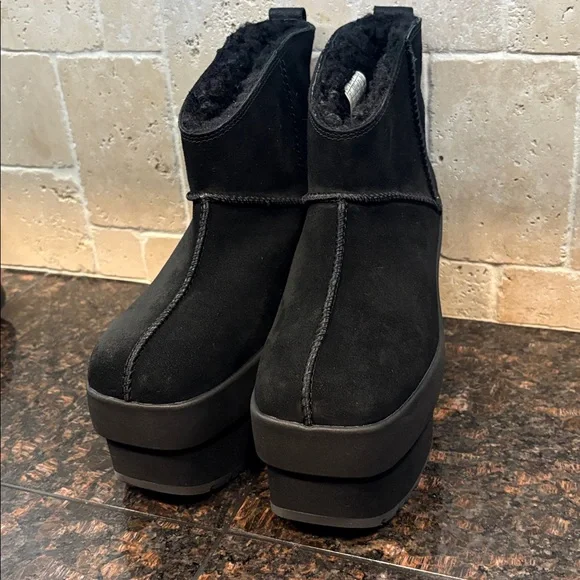 NWT UGG Black Mini New Heights 3” Platform Suede Boots Chunky Block Heel $200 - Picture 7 of 9